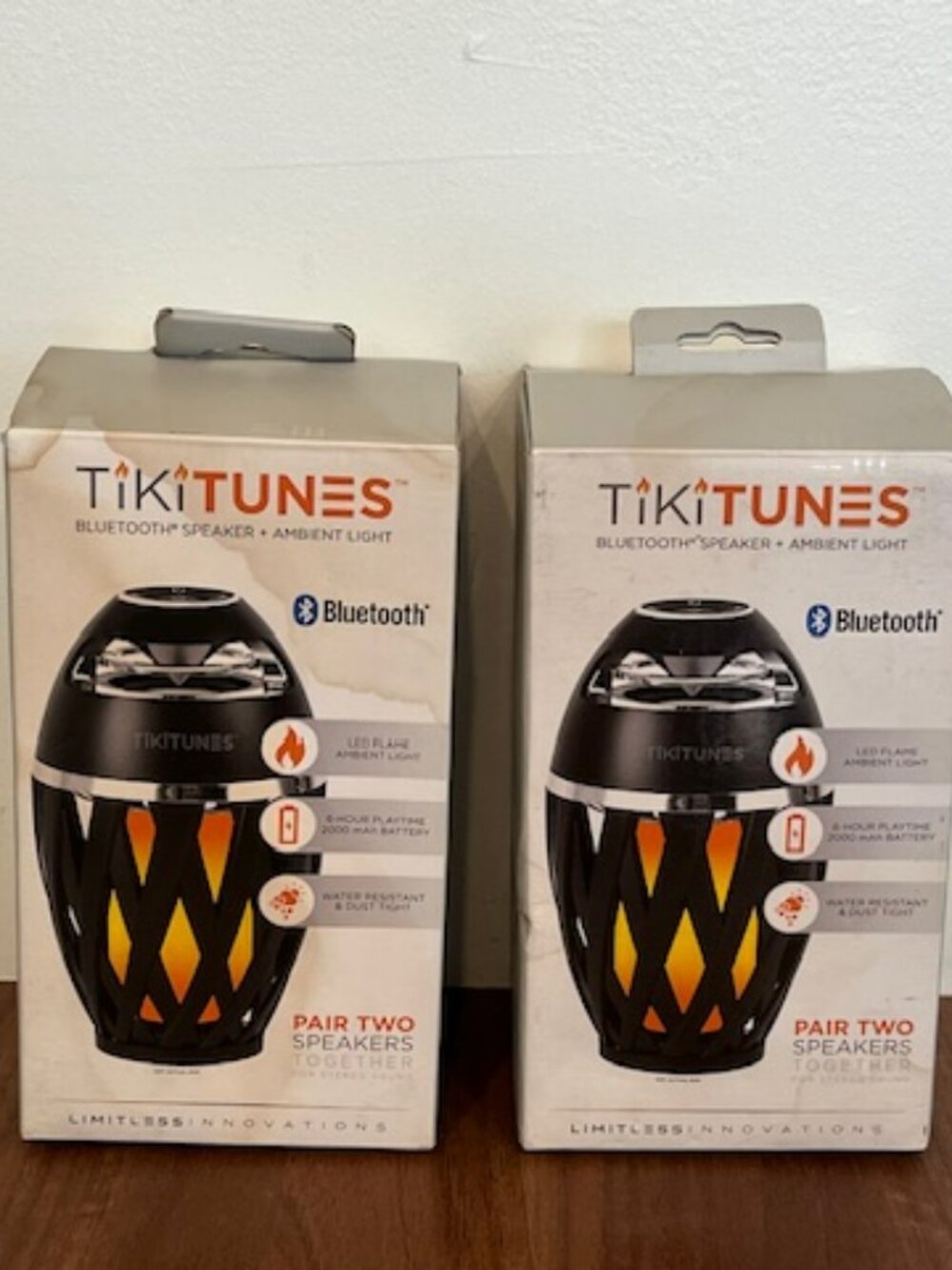 Tiki-Tunes Bluetooth Speaker W/LED Flame Ambient Light - 2-Pack